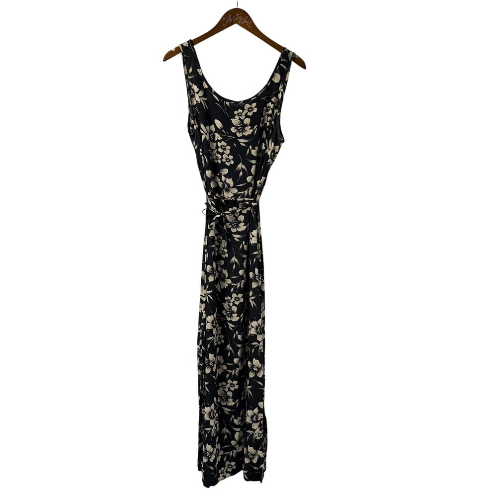 Old Navy Hibiscus Floral Dress Black White Size 10 Vintage Hawaiian Rayon